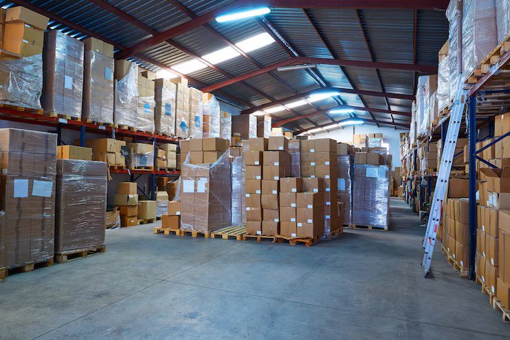 Storage area with stacked boxes